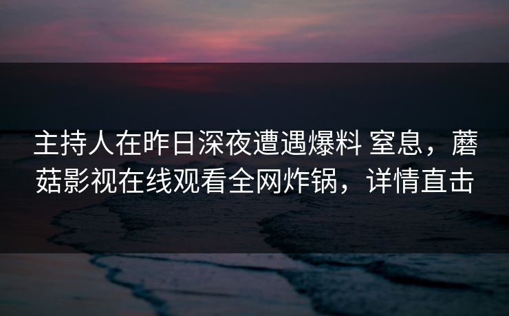 主持人在昨日深夜遭遇爆料 窒息，蘑菇影视在线观看全网炸锅，详情直击