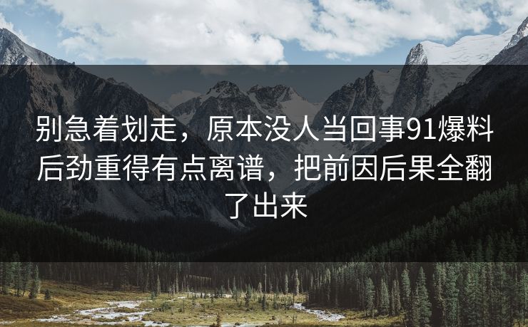 别急着划走，原本没人当回事91爆料后劲重得有点离谱，把前因后果全翻了出来